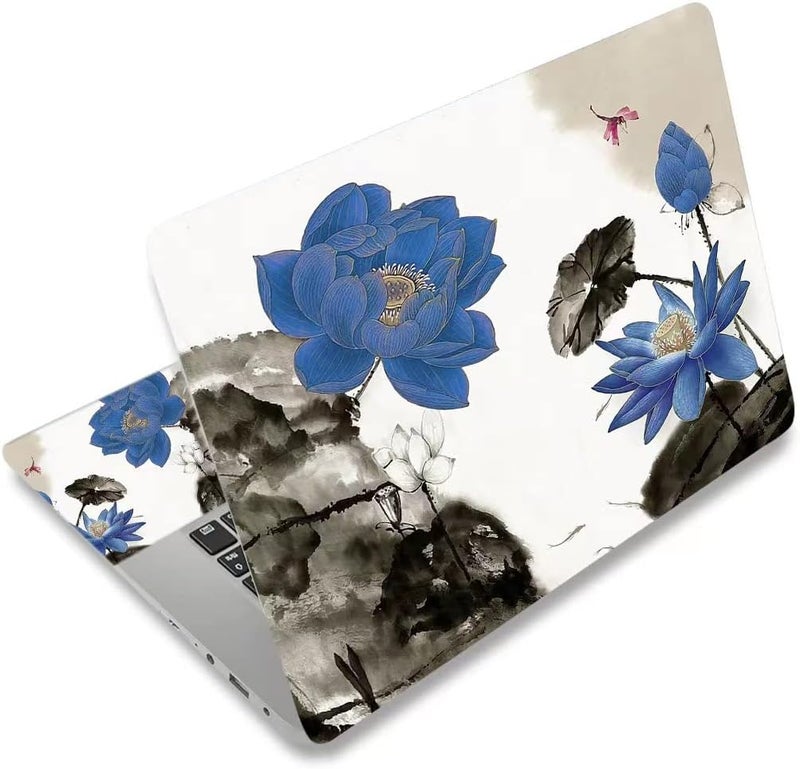 ARTSO 15.6 inch Laptop Notebook Skin Sticker Universal Soft Art Cover Decal Fits 12 13 13.3 14 15 15.4 15.6 inch Laptop Protector,Easy to Apply, Reusable, Blue Lotus Ink Painting - Image 1